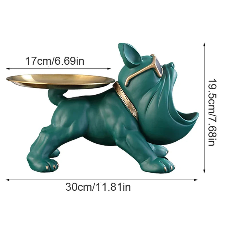 Bulldog Storage Tray Sculpture – Cool Resin Dog Decor with Tray