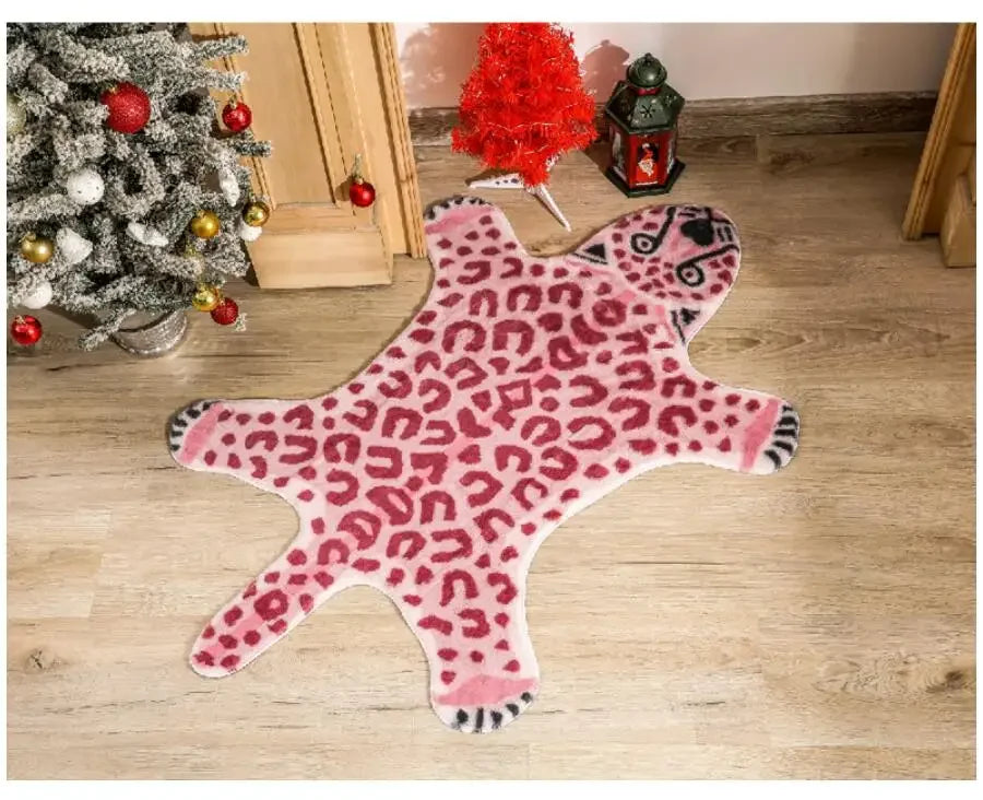 VIKAMA Pink Animal Faux Leopard Print Carpet