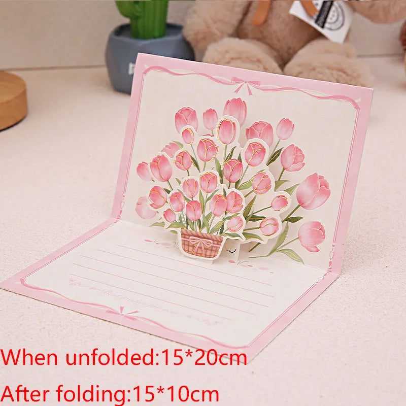 Pop up 3D bouquet greeting card postcard Father's Valentine's  March 8t Mother's Day blessings National Day creative cards gift
