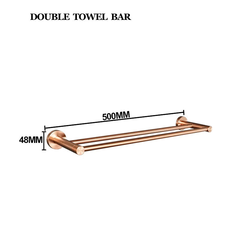 Brushed Rose Gold Towel Rack Single And Double Rod Ring Paper Holder Robe Hook Soap Dispenser Toilet Brush Bathroom Accessories