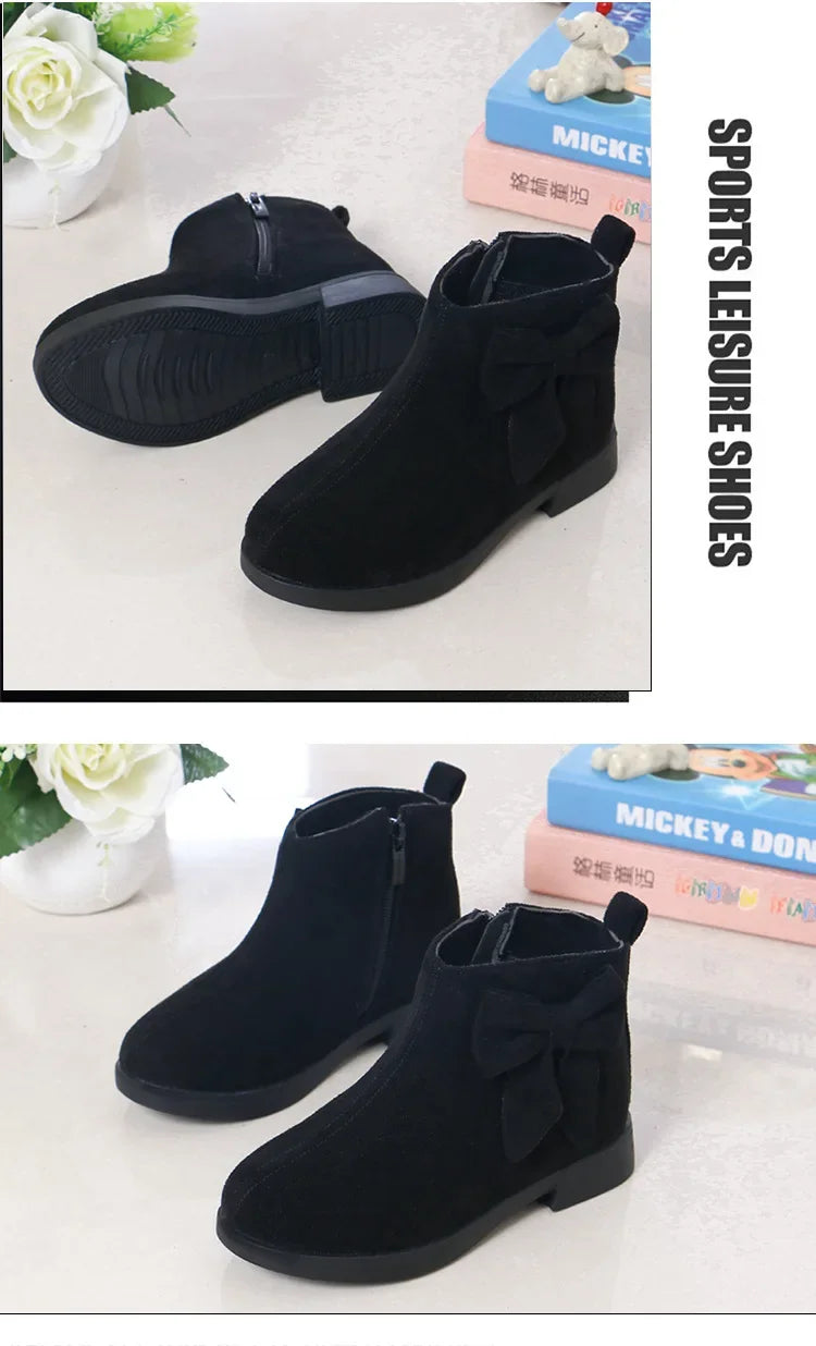 2023 Girls Boots Leather Sport Shoes For Girls Children Warm Boots Fashion Soft Bottom Princess Snow Boots Kids Sneakers