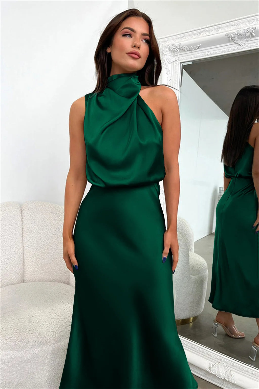 Summer High-End Silk Satin Sleeveless Long Dress Women Fashion Elegant Celebrity Dresses Evening Dress Party Clothes Ladies