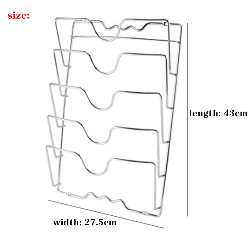 Multi Functional Wall Mounted Pot Lid Rack For Household Kitchen, Perforated With Five Layers