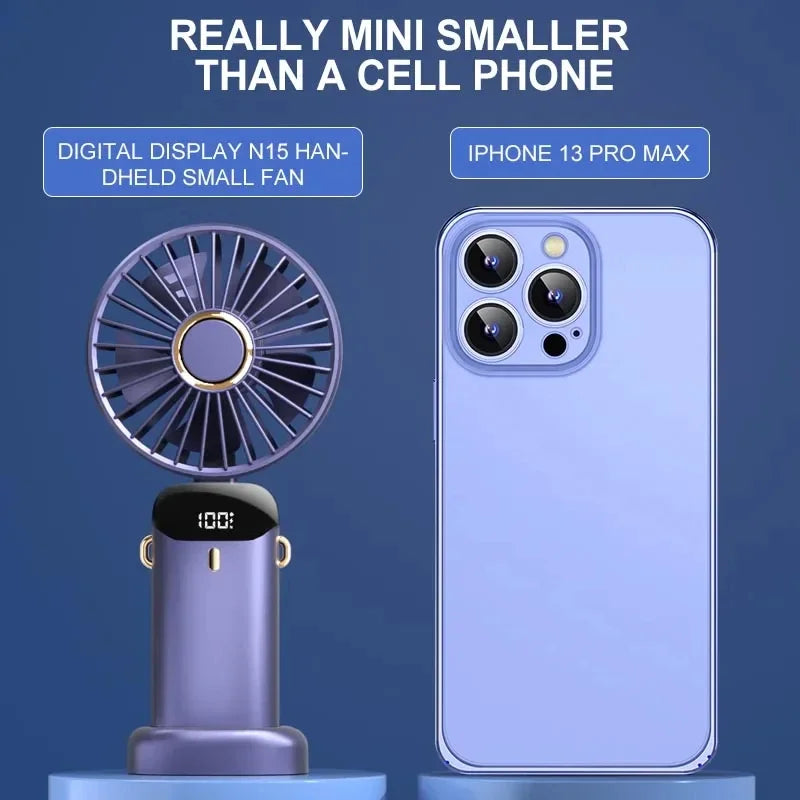 5 Speed Handheld USB Rechargeable Foldable Mini Fan 1800mAh