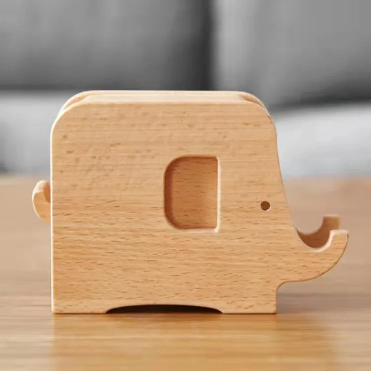 HeMu Cute Elephant Wooden Coaster Set Wood Heat-Resistant Drink Coasters with Holder, Decorative Table Pads for Kitchen, Dining