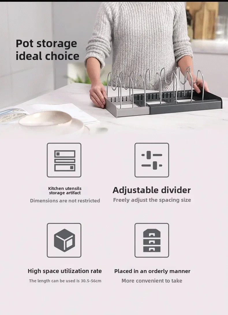 Expandable Pots and Pans Storage Rack for Cabinets Pot and Lid Holder with 6 Adjustable Shelves for Kitchen Organisation Tools