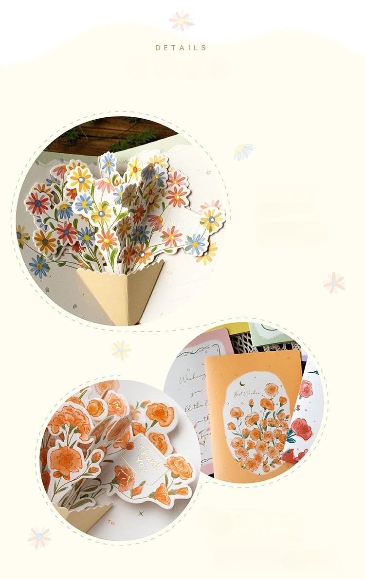 3D pop-up style creative minimalist greeting card original flower blessing card happy birthday party invitation letter gift