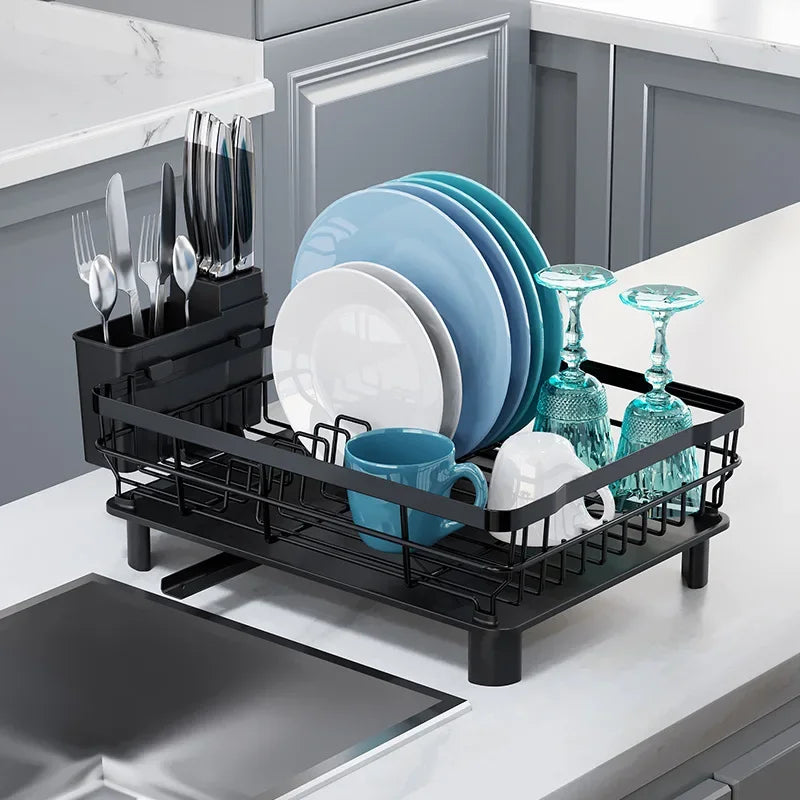 Home Drying Rack Dish Drainer Whth Drainboard Light Duty Blak Countertop Utensil Organiser Kitchen Accessorier Dish Storagerack