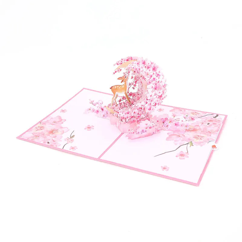 Valentine's Day Pink Cherry Blossom Pop Up Card Box Bouquet Birthday Mother's Day Handmade Gift for Girlfriend