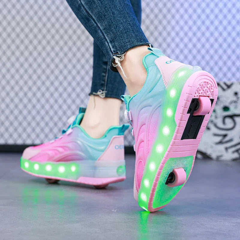 Two Wheels Children's Led Light Roller Skate Shoes