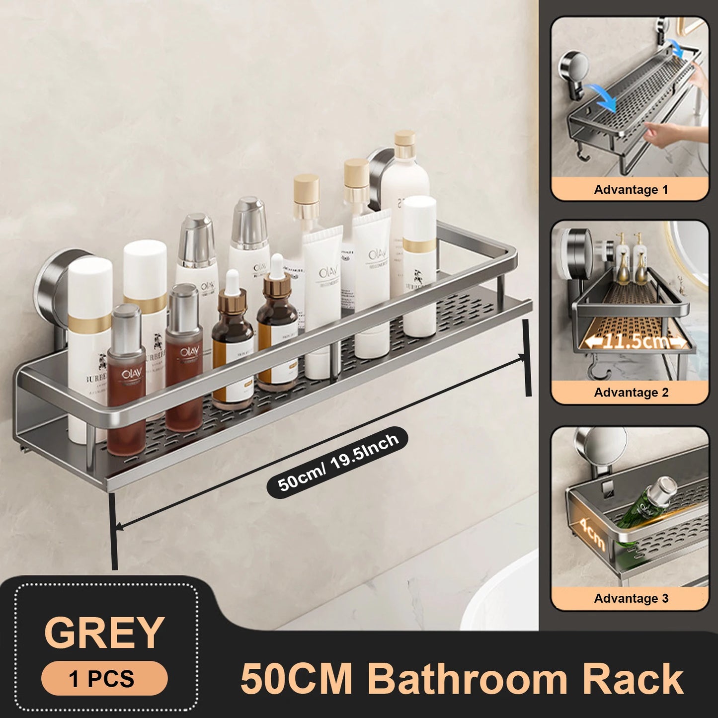 Suction Cup Bathroom Rack Bathroom Shelf Toilet Space Aluminum No Drill Hanging Rack Bathroom Organiser Hang On the Wall