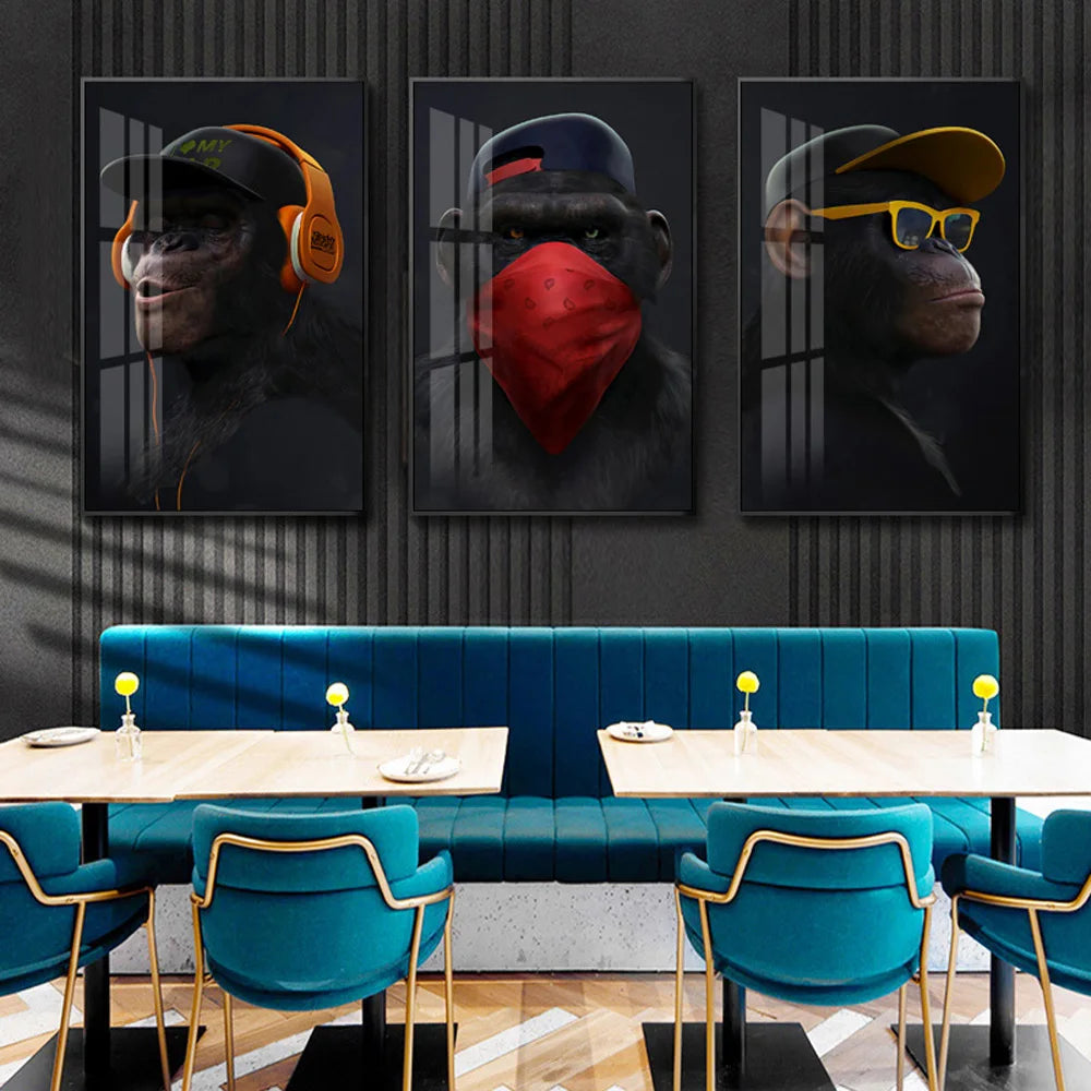 Gorilla With Earphone & Glasses Funny Poster