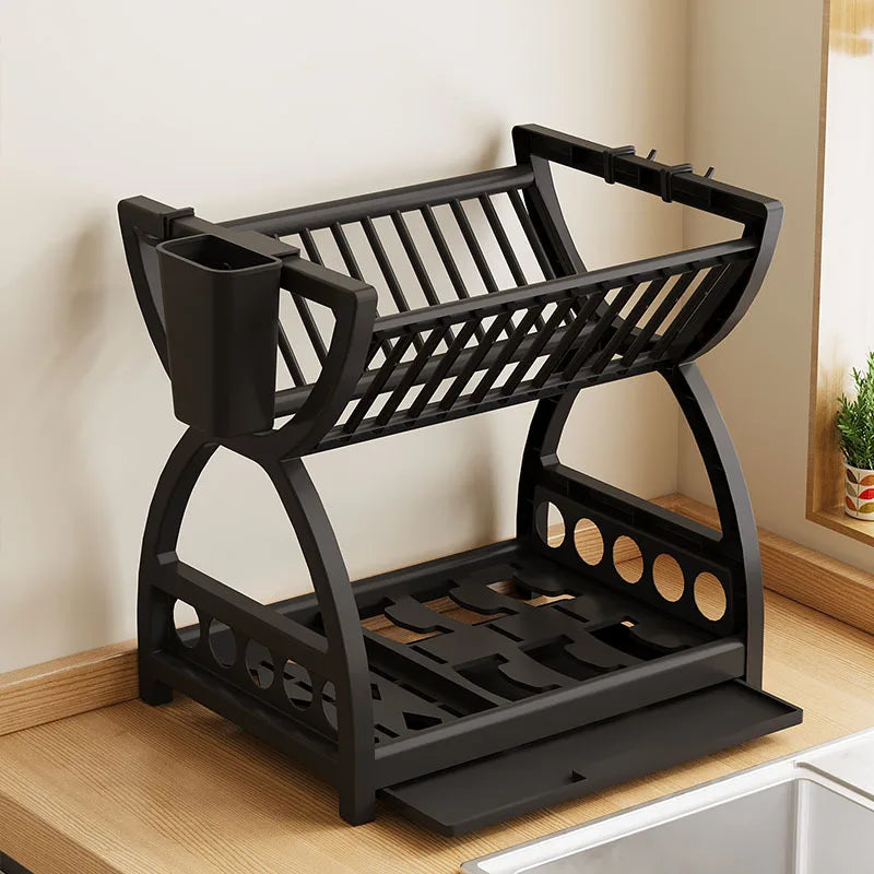 Kitchen Utensil Storage Rack, Desktop Double-Layer Dish Storage Rack, Kitchen Drain Rack