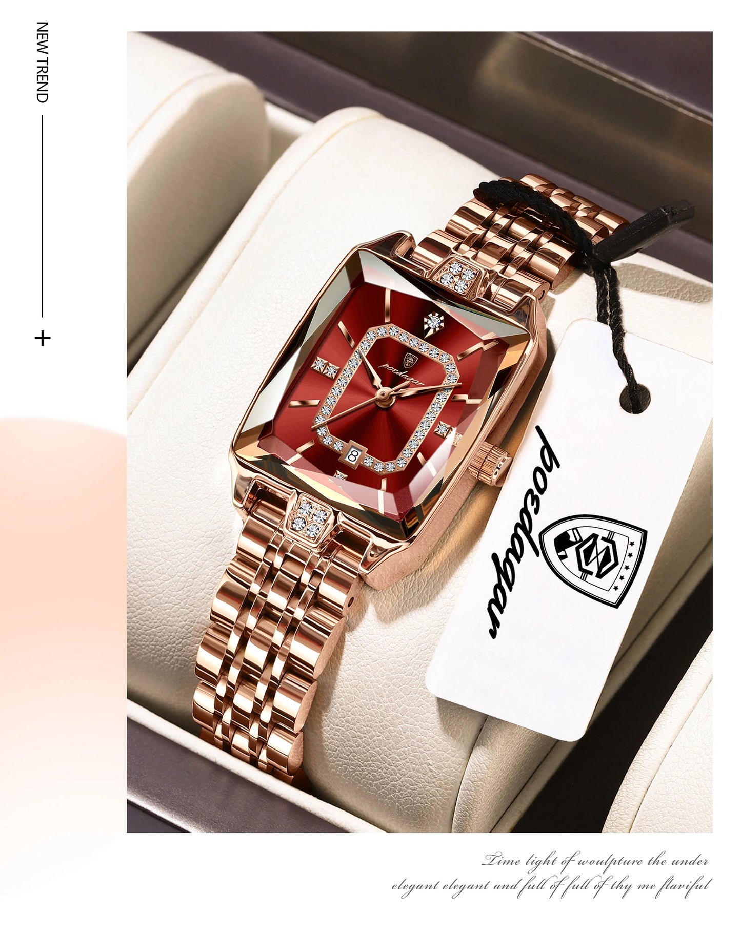 POEDAGAR Fashion High Quality Women Wristwatch Waterproof Date Ladies Watch Rectangle Stainless Steel Women's Quartz Watches+Box