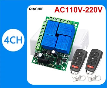 QIACHIP 4CH 433.92MHz Relay Module – DC 5V/12V/24V/48V 10A Wireless Remote Control Switch for EV1527, DC Motor DIY
