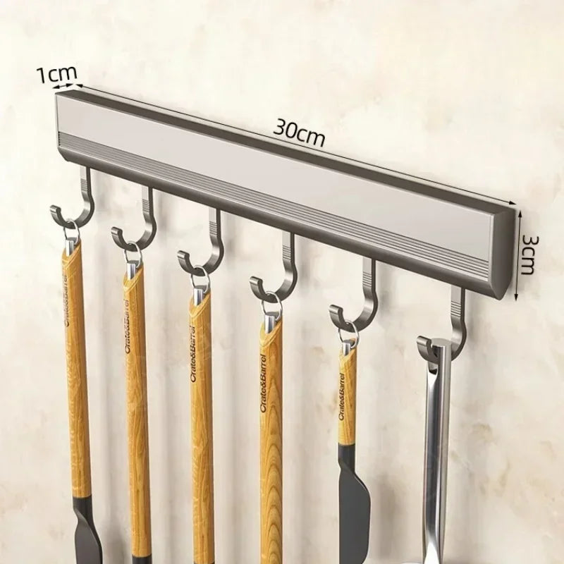 Drill-free Wall Hooks Row Holder Kitchen Utensils Rack Bathroom Robe Towel Coat Hangers Home Storage Wall Mounted Hanging Tool