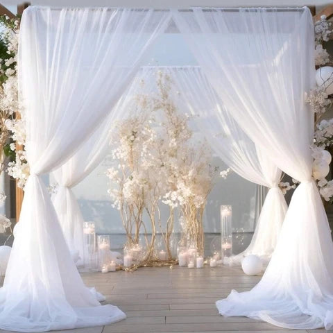 1 Set/2 Pieces - Tulle Backdrop Curtains, Sheer Backdrop Curtains for Birthday Party Wedding Spring Party, Photography Backdrop