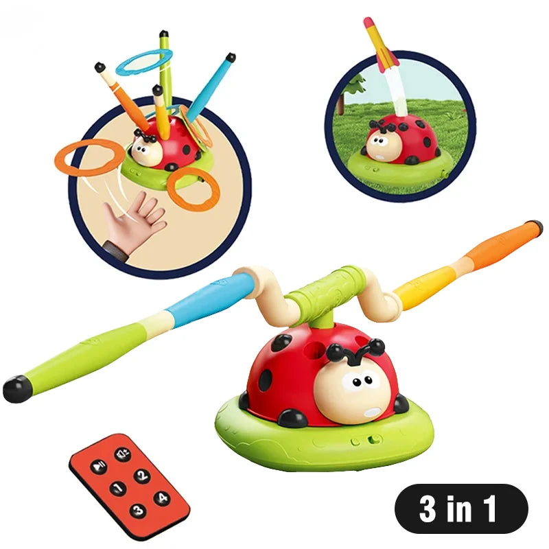 5 in 1 Ladybug Ring Toy With Musical Jump and Ring Toss Game Stomping Launch Toys Launcher Toy for Kids Children's Day Gifts