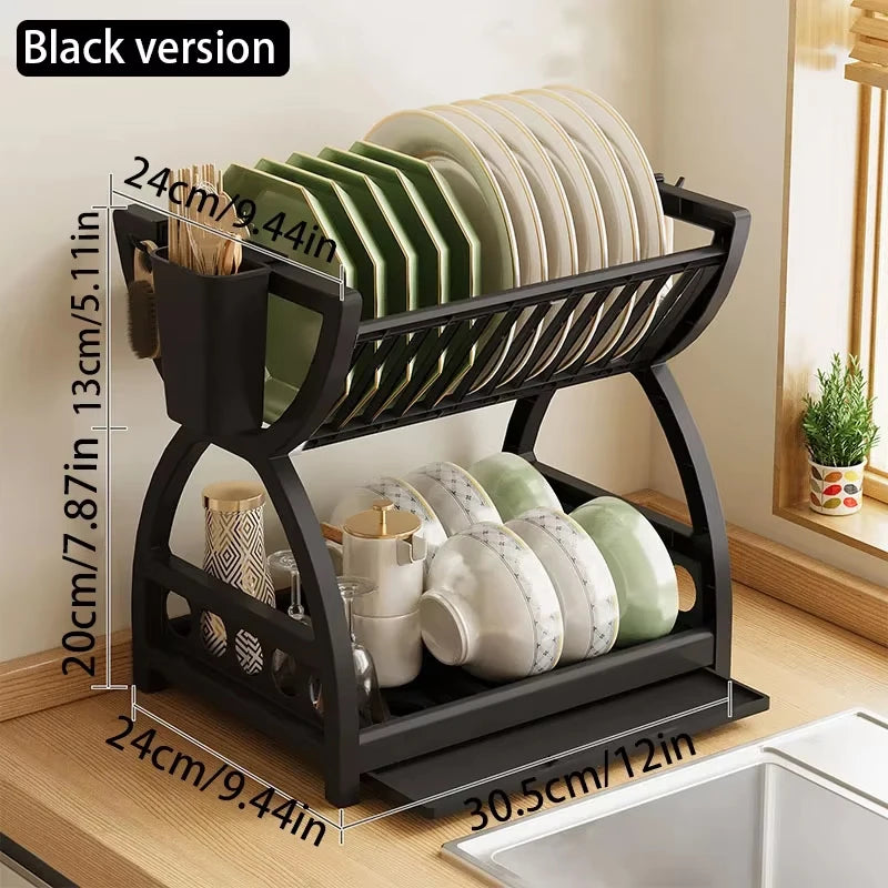 Kitchen Utensil Storage Rack, Desktop Double-Layer Dish Storage Rack, Kitchen Drain Rack