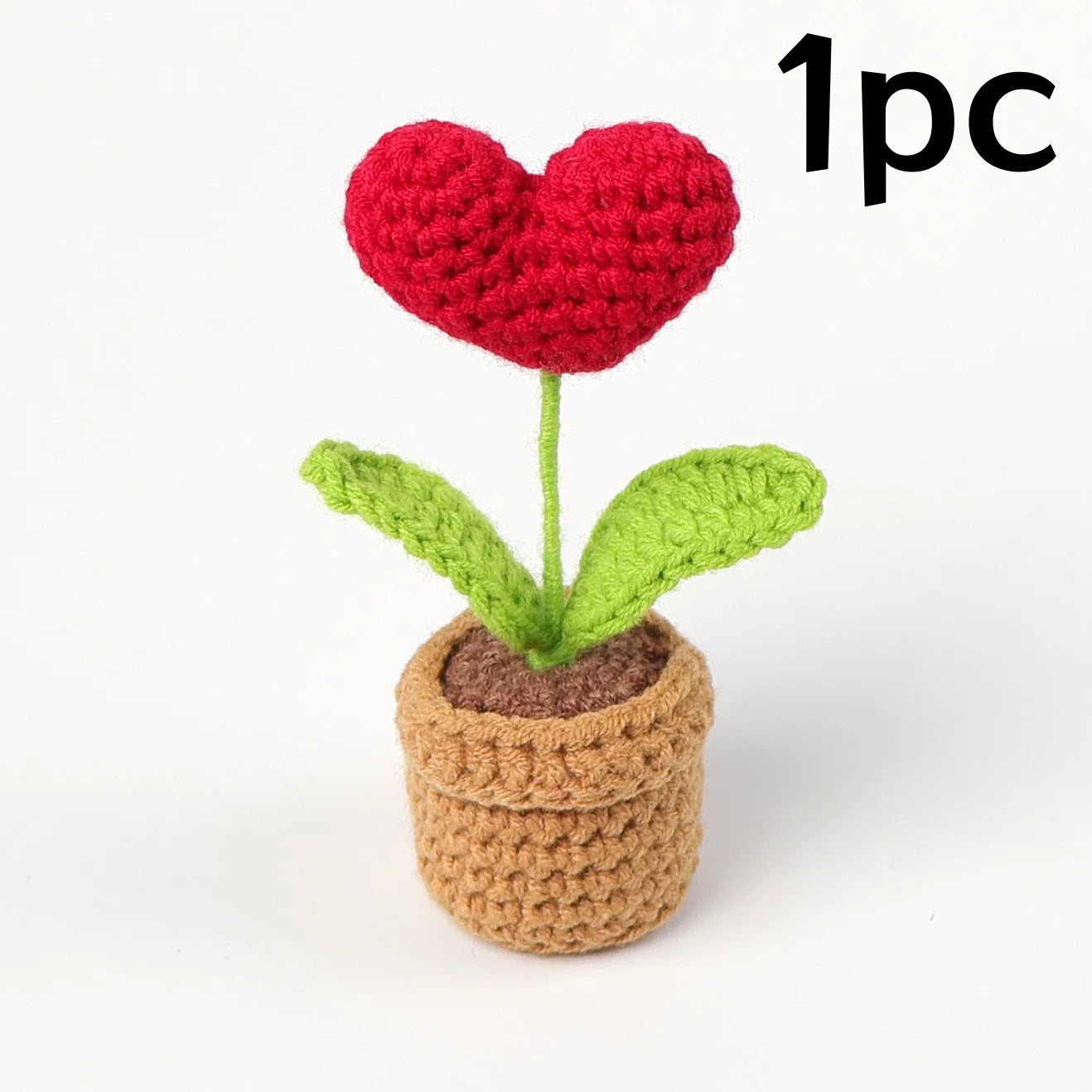 1/2/3/5Pcs Handmade Knitted Flower Pot Red Heart Shaped Knit Imitation Potted Plant Christmas Valentine's Day Mother‘s Day Gift