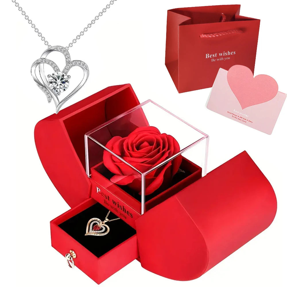 1pcs Luxury Rose Jewelry Box - Valentine's Day, Mother's Day, Eternal Flower Artificial Flower Gift Box Jewelry Box