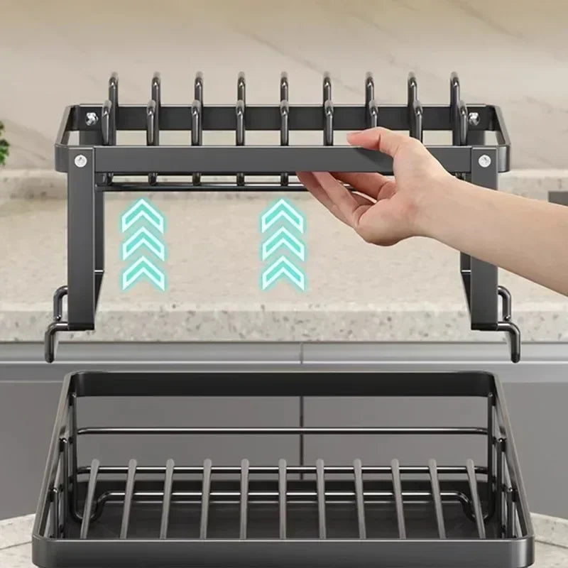 Double-layer Dish Rack Adjustable Draining Multifunctional Kitchen Countertop Organiser Hot-selling Bowls Plates Storage Saving