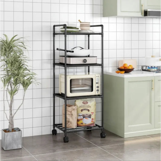 Kitchen Storage Rack Multilayer No Drill Rolling Shelf for Pots Microwave Oven Vegetables Organiser