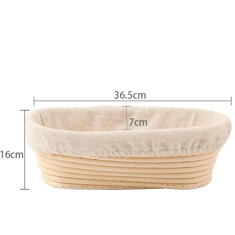 LMETJMA Bread Proofing Basket Round Oval Long Banneton Rattan Bread  Dough Proofing Proving Rattan Basket with Linen Liner Cloth