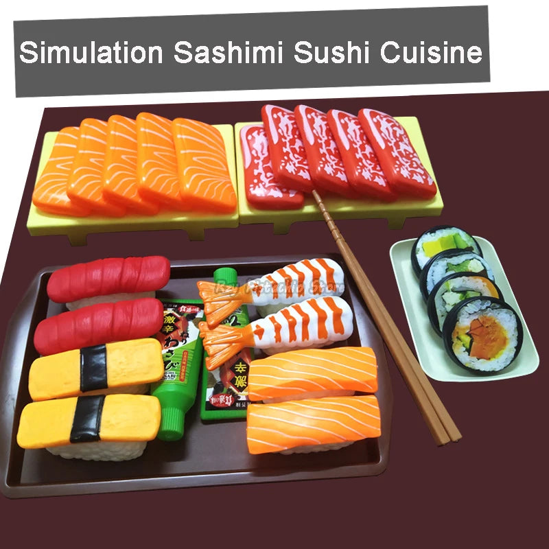 Kids Kitchen Simulation Barbecue Japanese Food Pretend Play Sushi Tuna Shrimp Wasabi Sashimi Toy Set Girl Boy Cooking Toys Model