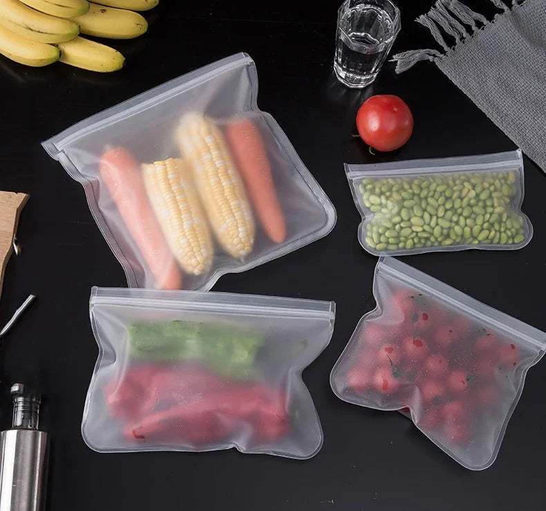 10PCS Food Grade Silicone Food Storage Bags Fresh-keeping Sealed Containers Leakproof Durable Reusable Stand Up Zip Freezer Bags