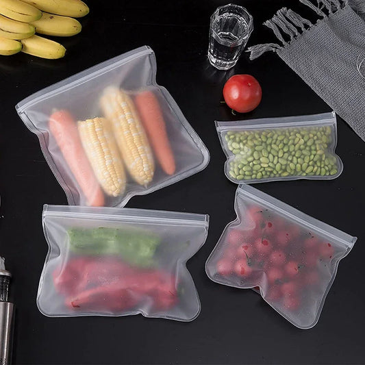 10PCS Food Grade Silicone Food Storage Bags Fresh-keeping Sealed Containers Leakproof Durable Reusable Stand Up Zip Freezer Bags
