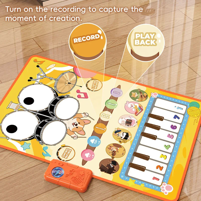 Baby Musical Piano Drum Mat Educational Floor Keyboard Instruments Music Hit Drum Carpet Learning Toys For Boy Girl Toddler Gift