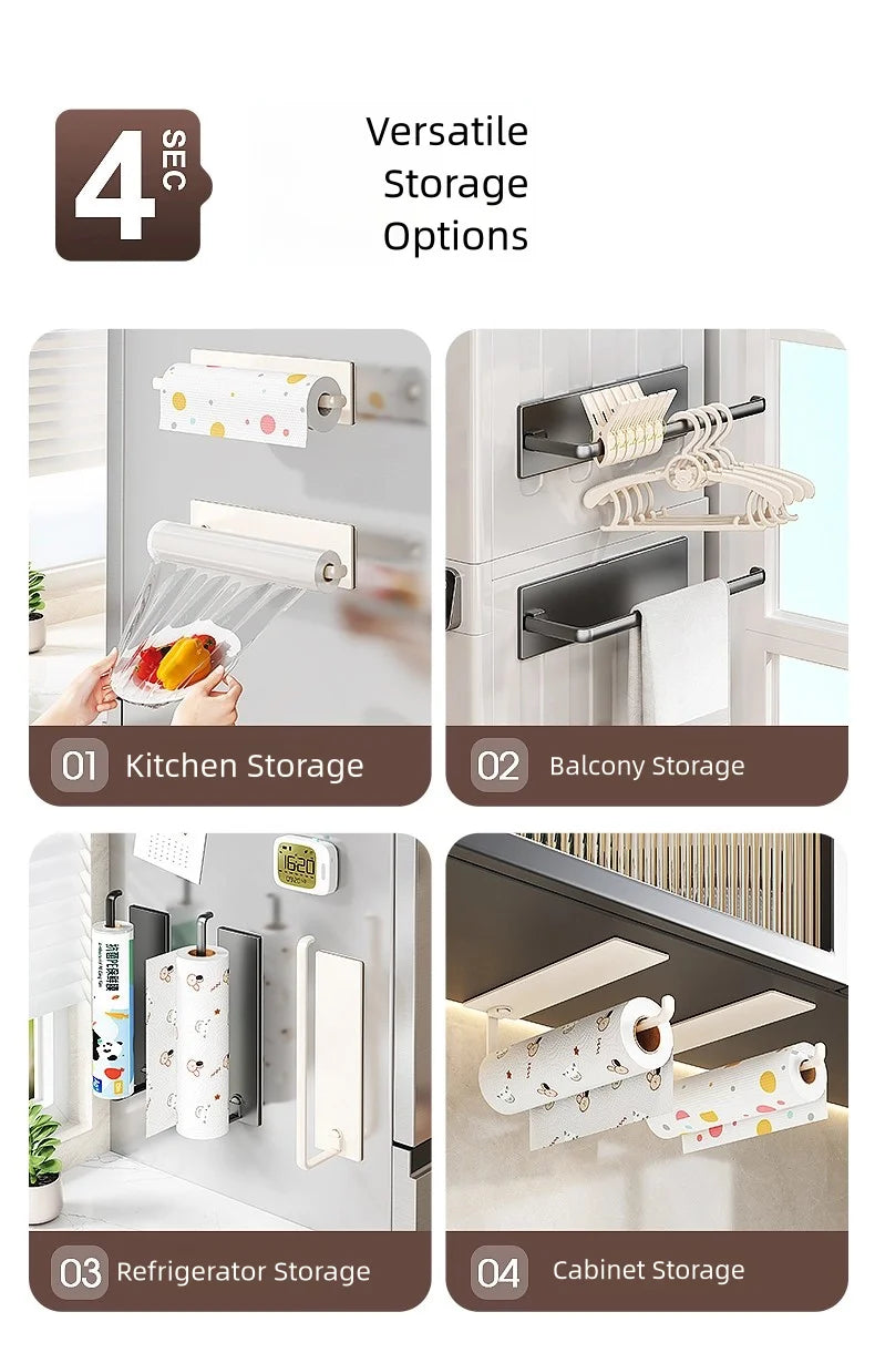 1 magnetic self-adhesive wall-mounted tissue holder with cling film, easy magnetic installation, suitable for kitchen, bathroom