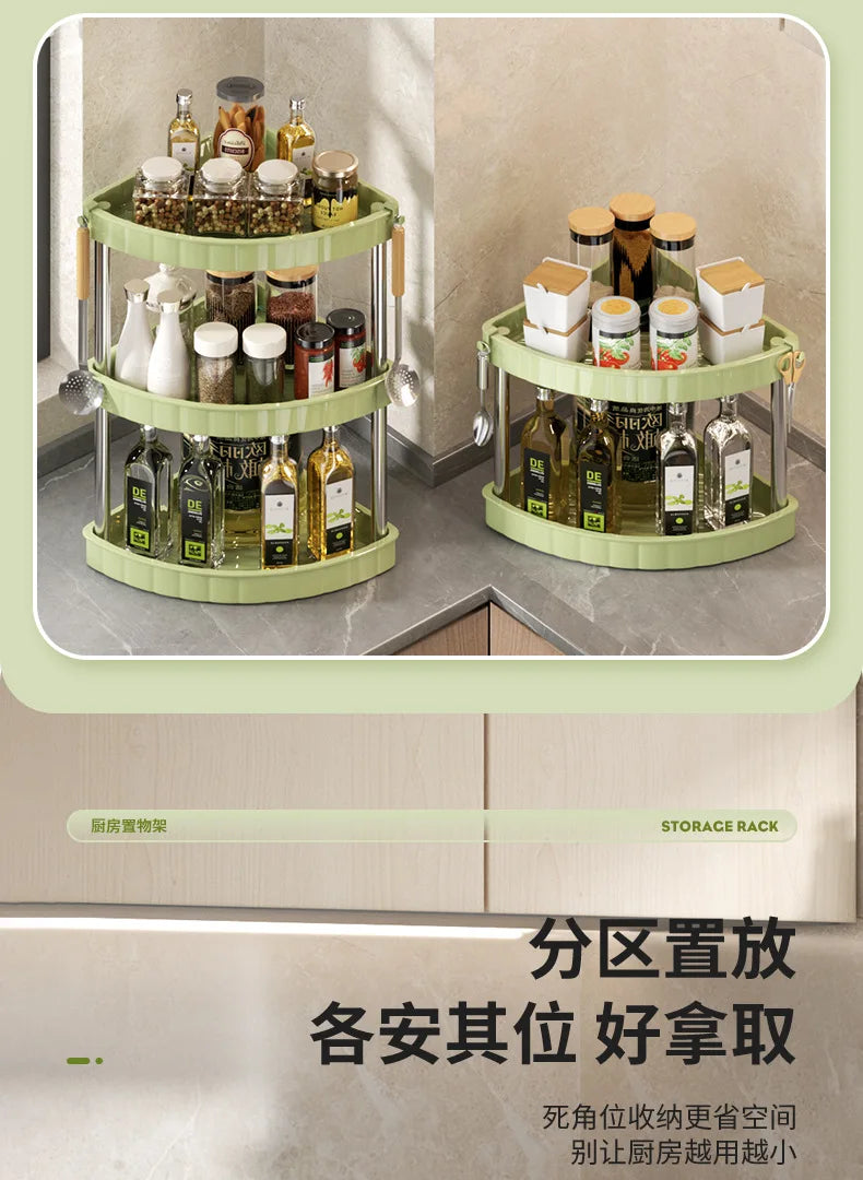 Kitchen Spice Rack Shelf Countertop Corner Multifunctional Seasoning Supplies Rack Saving Spice Rack Organiser with Hooks