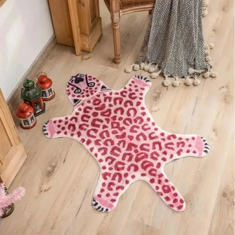 VIKAMA Pink Animal Faux Leopard Print Carpet