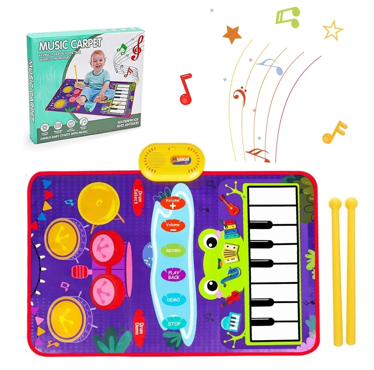 80x50cm Cartoon Musical Piano Mat Floor Play Mat For Kids Educational Toys Jazz Drum Toys with 6 Instruments Sounds Music Toys
