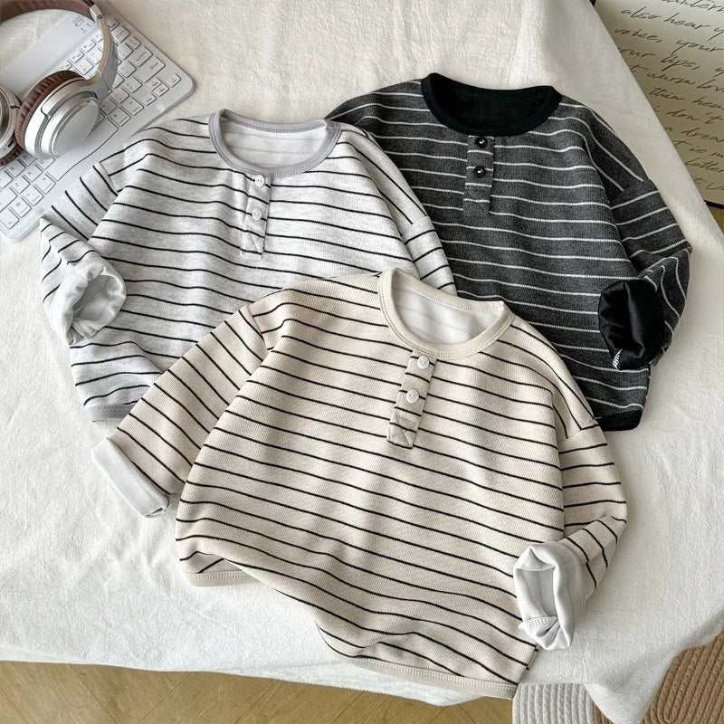 Kids Striped Long Sleeve Top, Soft Cotton Autumn Tee