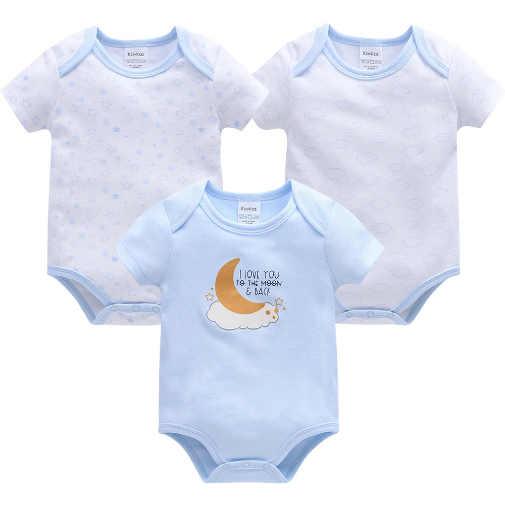 New Baby Boy Clothes Summer 100% Cotton Blue Grey Tie Print Three Piece Short Sleeve Bodysuit Pants vetements bebe For 0-12M