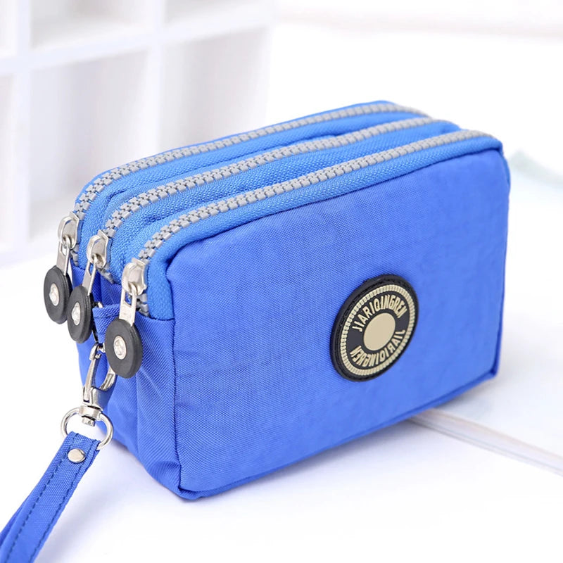 Mini Triple-Zipper Bag – Portable Women’s Wallet, Phone Pouch, Makeup Bag, Coin Purse with Large Capacity