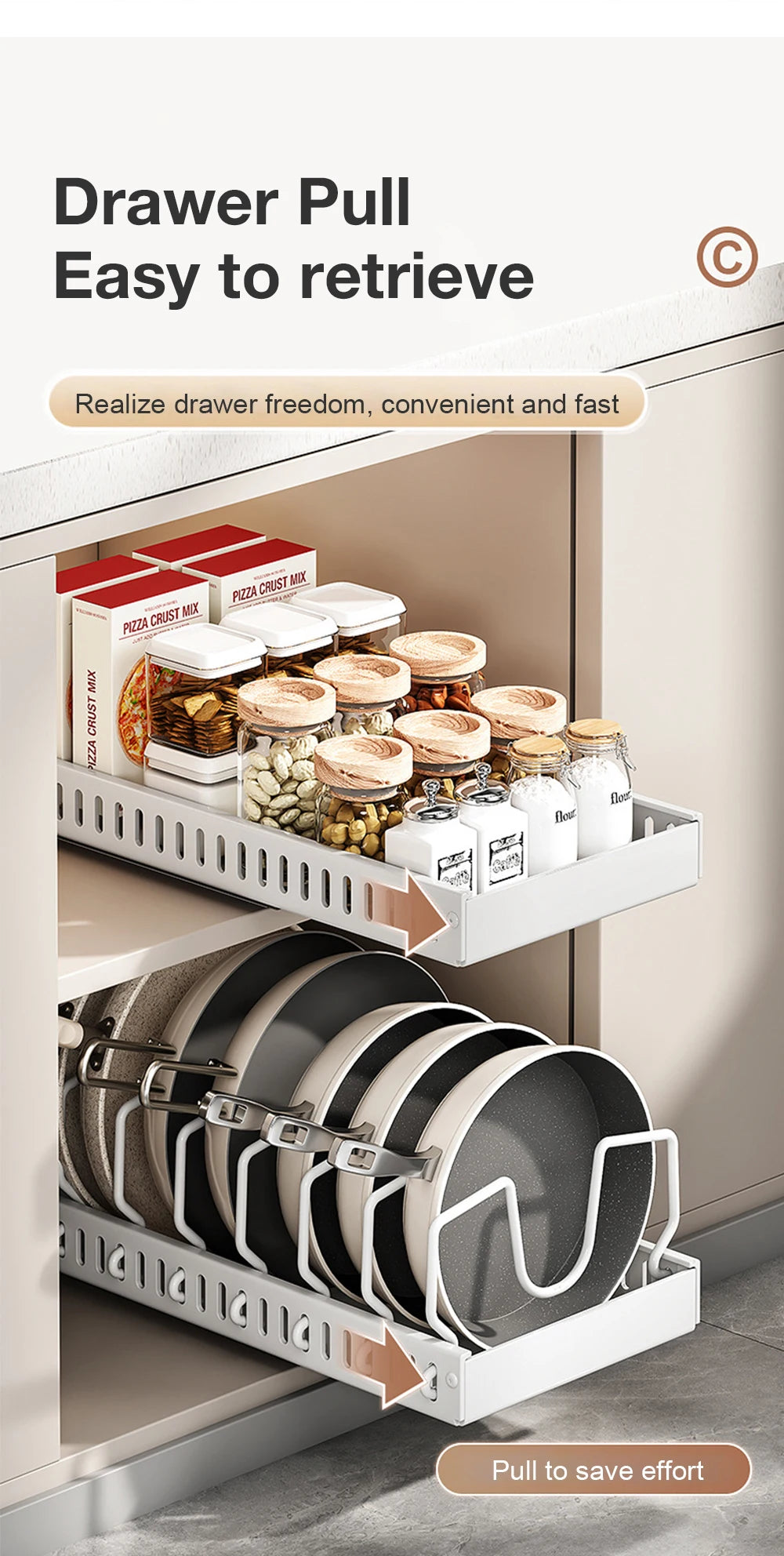 Pull out Pots and Pans Organiser Sliding Pot Lid Holder Kitchen Spice Rack