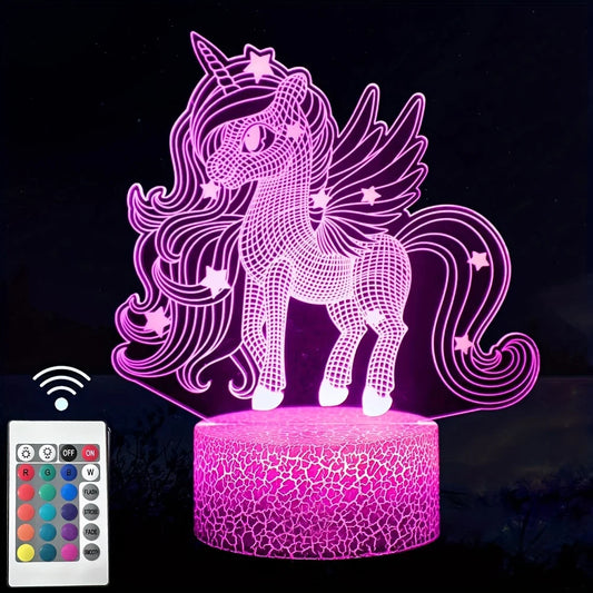 1pc Cute Pony 3D Night Light, With Touch & Remote Control, 16-Color Changing Ambient Light/7-Color /Warm Color For Bedroom