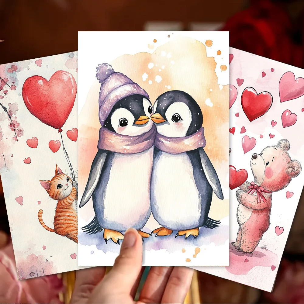32pcs Valentine's Day Animal Postcards, Love Gift Cards, Christmas Gifts, Living Room Decor, Bedroom Decoration, High-Quality