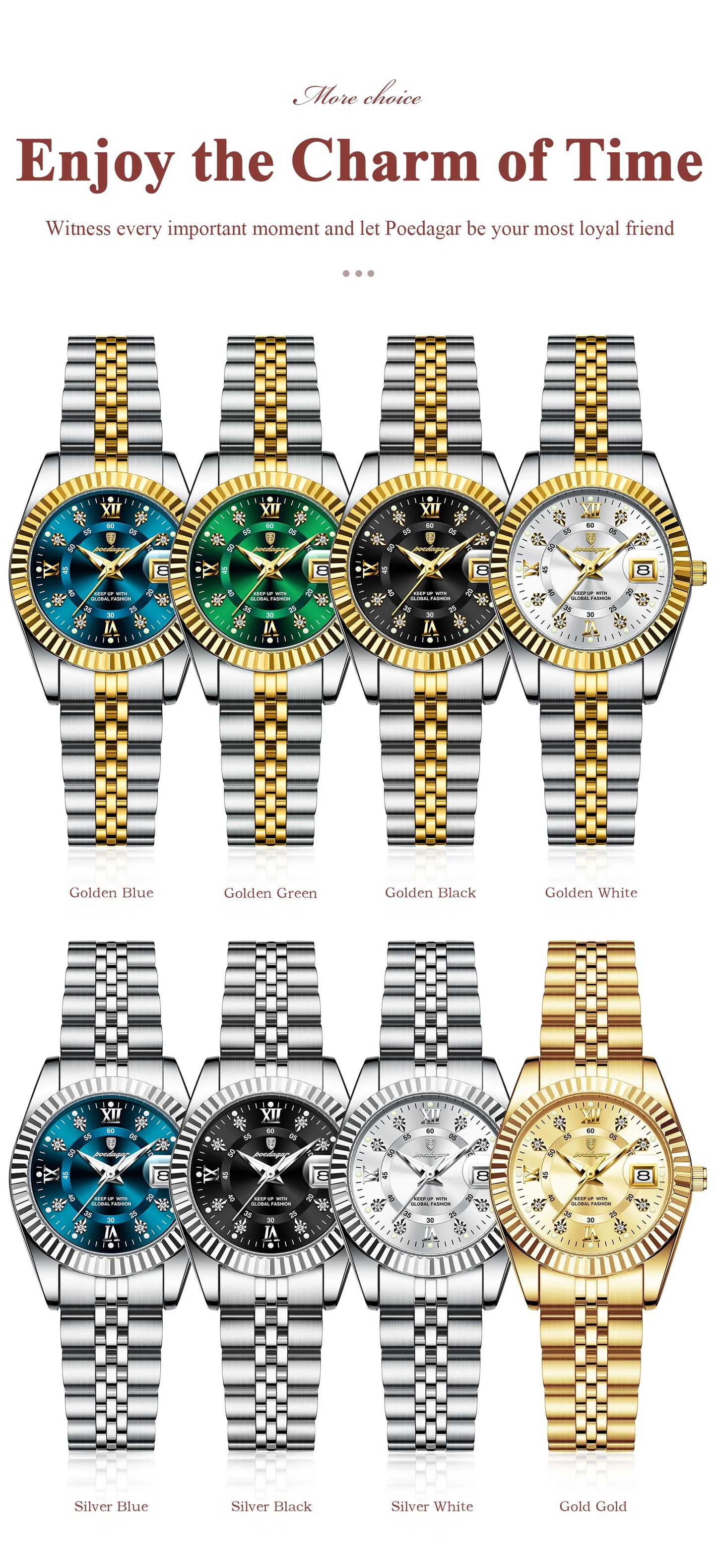 POEDAGAR Luxury Women's Watches Waterproof Luminous Date Ladies Wristwatch Stainless Steel Elegant Quartz Watch For Women Reloj