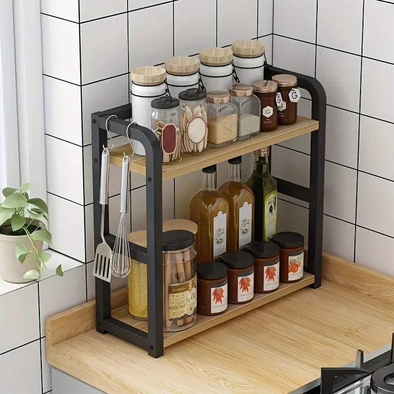 1pc 2-Tier Metal Countertop Shelf - Space Saving Organiser for Coffee, Mugs & Condiments, Rustproof Kitchen Rack