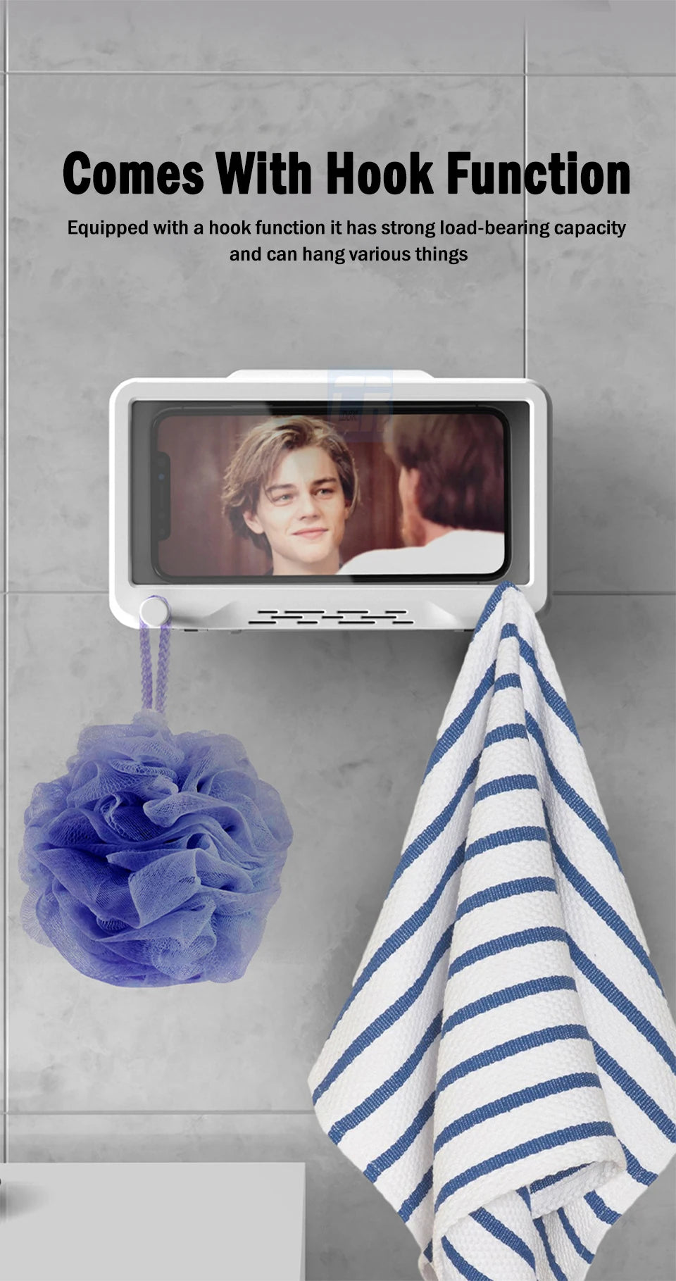 Bathroom Waterproof Adjustable Rotation Wall Mount Phone Holder Stick Anti-fog Touch Screen Phone Stand Self-adhesive