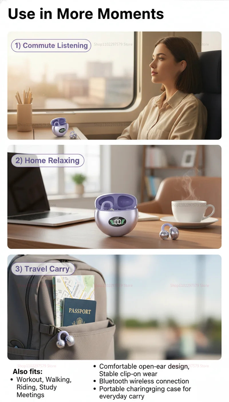 Hot Sale Bluetooth Clip-on Earphones Premium Sound Quality Long Battery Life Perfect for Sports Earbuds Headphones With Mic