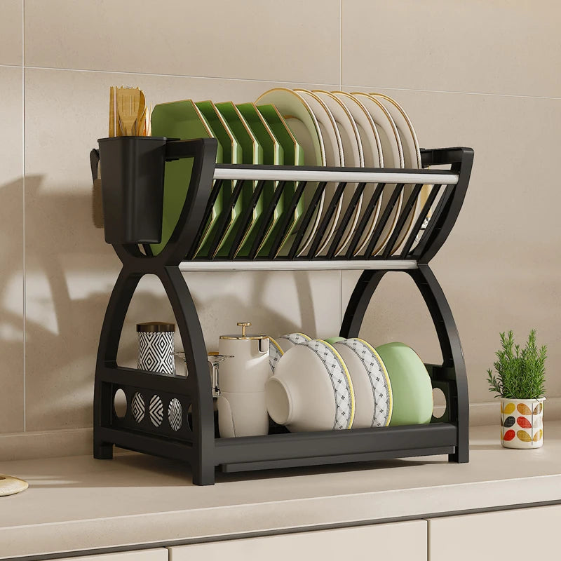 Kitchen Utensil Storage Rack, Desktop Double-Layer Dish Storage Rack, Kitchen Drain Rack