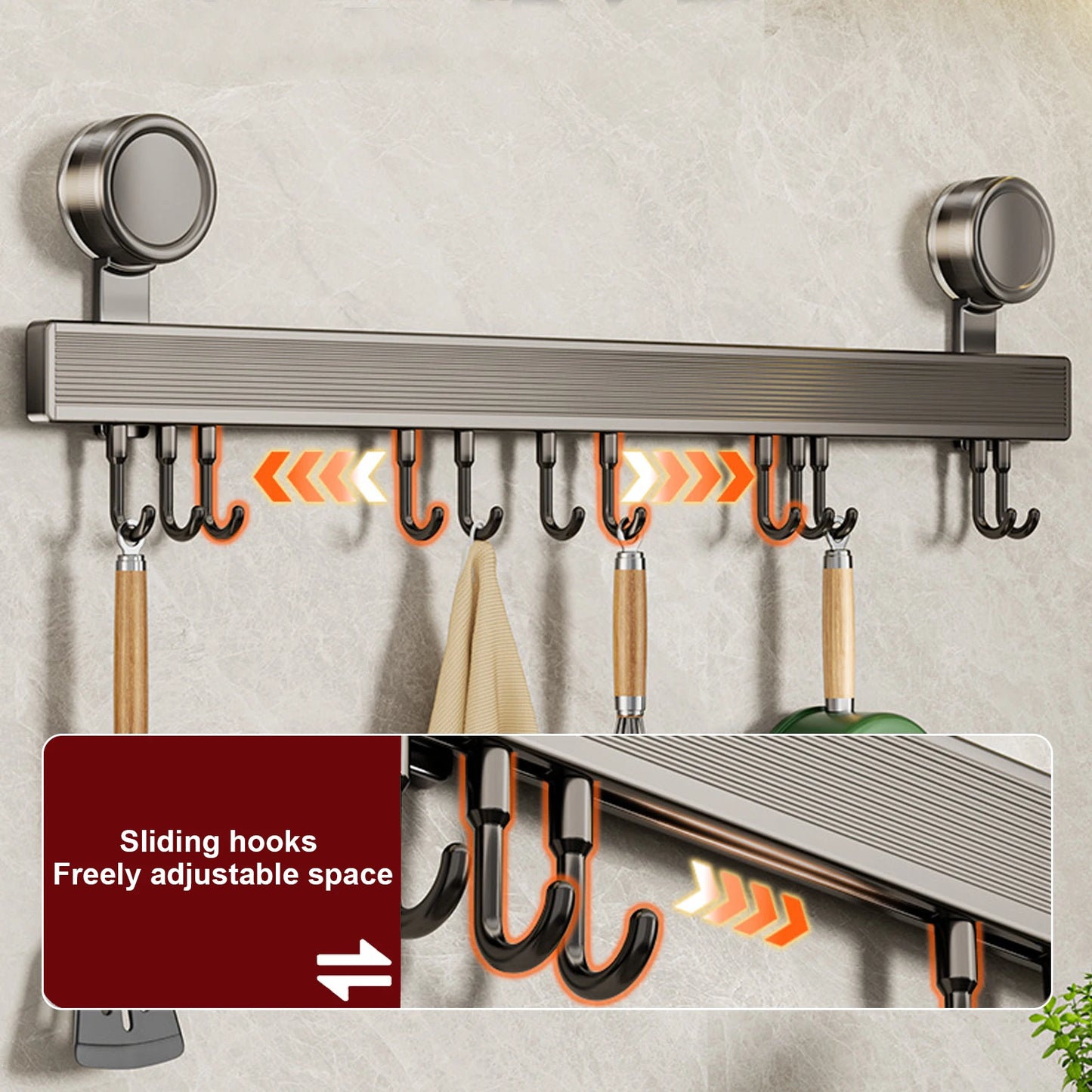 Kitchen Hook Hangers Wall Mount Rack No-Punching Wall Rail Kitchen Utensils Rack Spoon Shovel Chopping Board Storage Rack