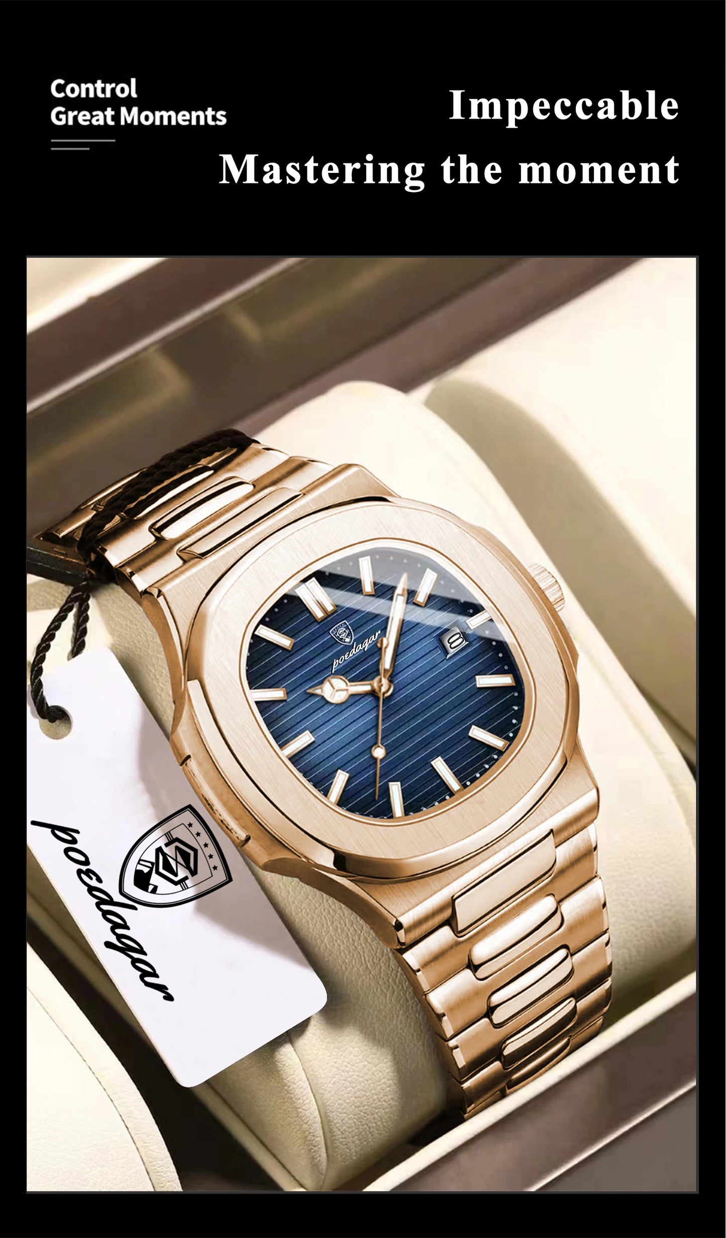 POEDAGAR Fashion Couple Watch Waterproof Luminous Date Stainless Steel Quartz Love Wristwatch Square Watches for Boyfriend Gift