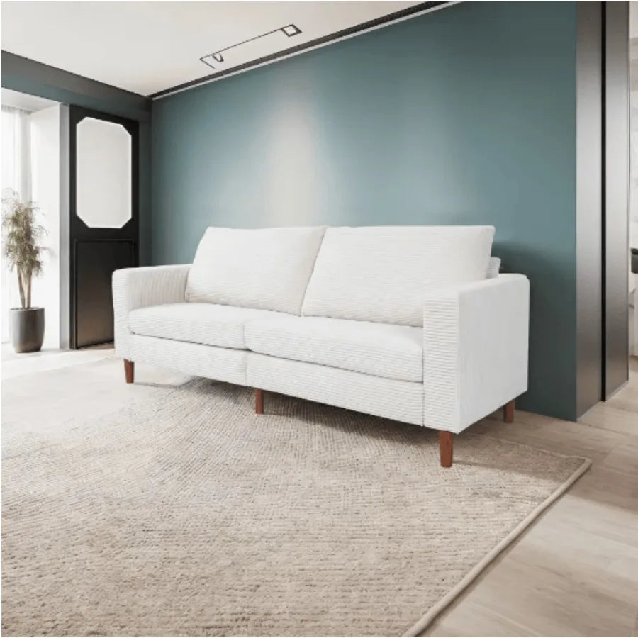 Retro 74 in. Comfy Corduroy Rectangle 2-Seater Loveseat with Solid Wood Legs